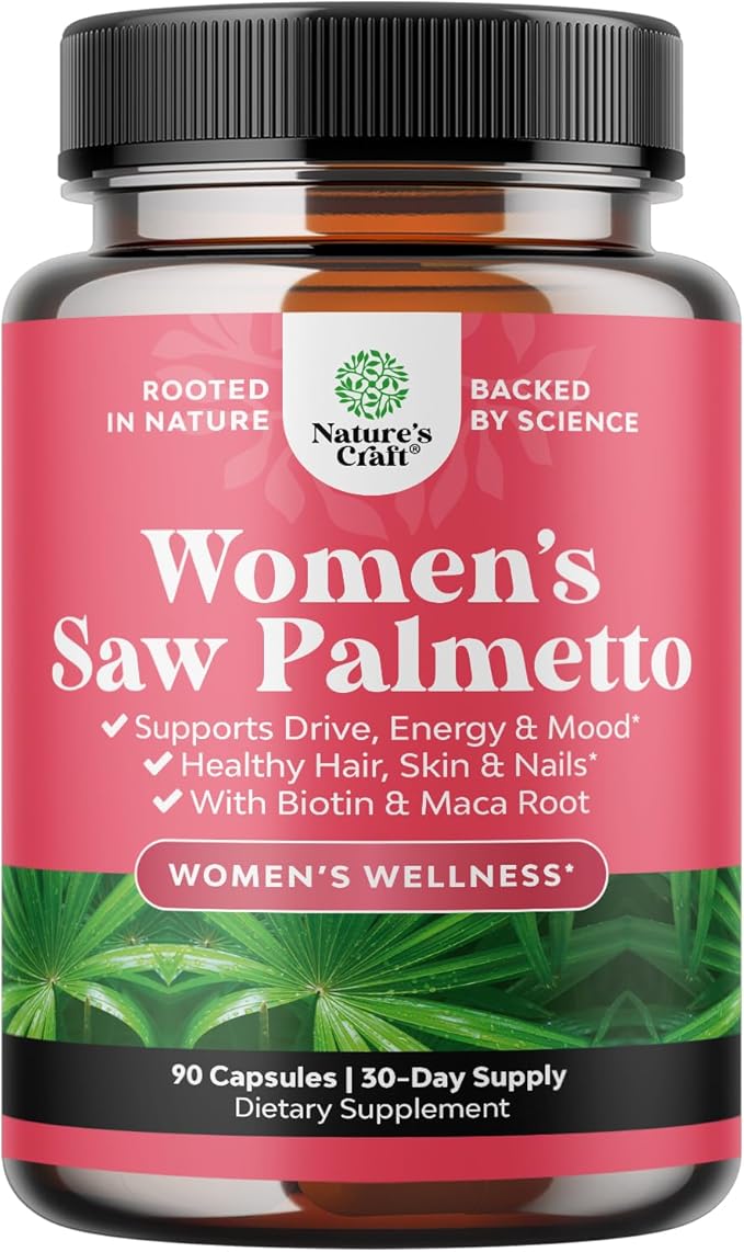 Extra Strength Saw Palmetto for Women 500mg - DHT Blocker for Women 30-Day Supply - Hair Vitamins for Hair Loss Supplement - Pure Saw Palmetto Extract Capsules with Maca Root &amp Biotin - 90 Count