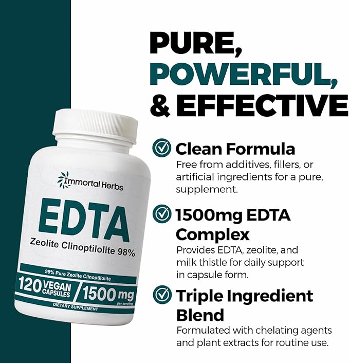 EDTA Capsules 1500mg with Zeolite 98% and Milk Thistle 120 Pills Non-GMO &amp Gluten Free Calcium Disodium EDTA Supplement