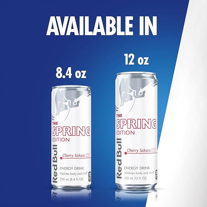 Red Bull Spring Edition Energy Drink Cherry Sakura 80mg Caffeine Taurine &amp B Vitamins 8.4 fl. oz. Pack of 24 Cans