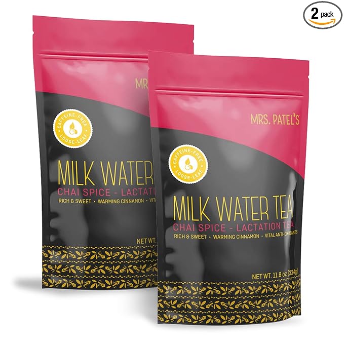 Mrs. Patel's Lactation Tea Chai Spice Blend Rich &amp Sweet For Breastfeeding and Pumping Moms Drink Iced or Hot Loose Leaf Caffeine Free Gluten Free Dairy Free Fenugreek Free (2 Pouches)