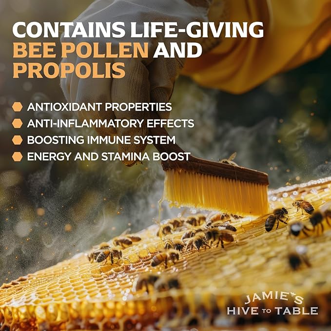 Jamie’s Hive to Table Raw Bee Pollen 10 oz – 100% Pure Bee Pollen – Harvested from Flowers Naturally Dried for Freshness – Great for Smoothies Oatmeal &amp Recipes