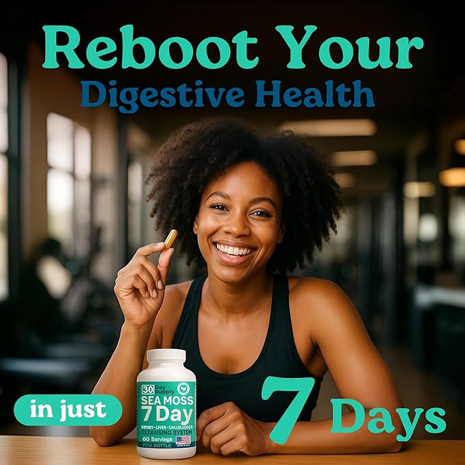 Atlantic Naturals Sea Moss Capsules – 7 Day Herbal Blend for Liver &amp Gallbladder Wellness – with Dandelion Root Milk Thistle Burdock Root Red Clover &amp Chanca Piedra – 180 Count Sea Moss Cap