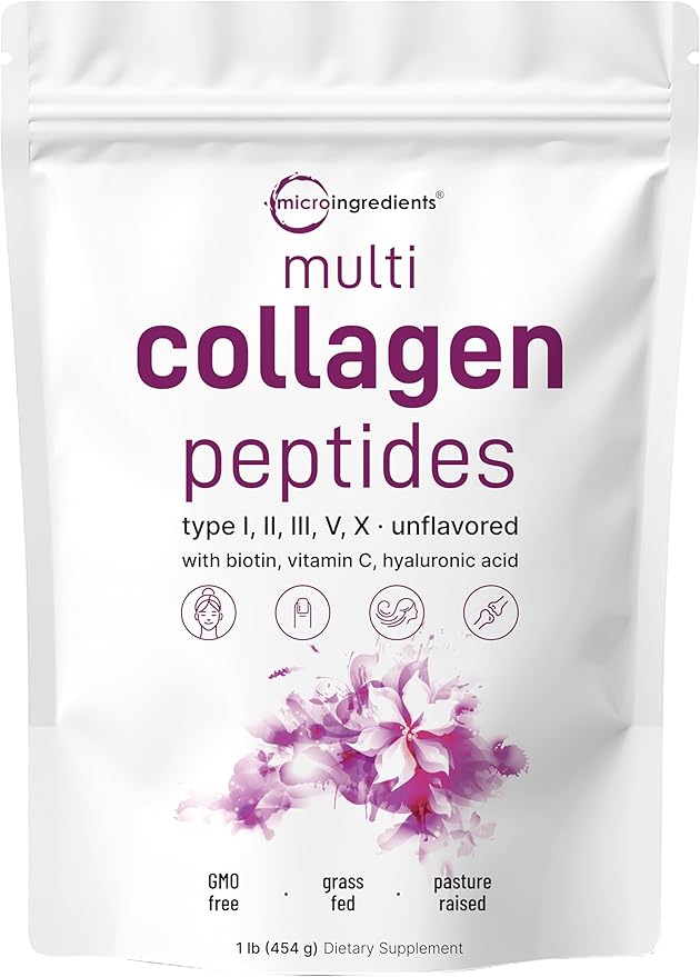 Micro Ingredients Multi Collagen Protein Powder 16oz &amp Vegan Omega 3 Algae Oil Supplement Bundle 2 Pack | Grass-Fed Collagen Peptides | Omega-3 Full Spectrum Alternative to Fish Oil