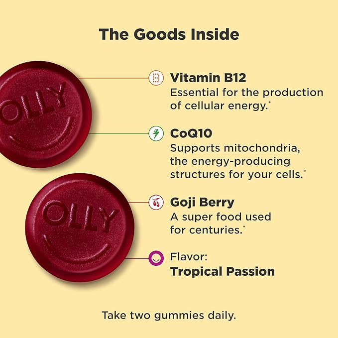 OLLY Sleep &amp Energy Gummies Bundle - Melatonin L-Theanine B12 CoQ10-120 + 60 Count