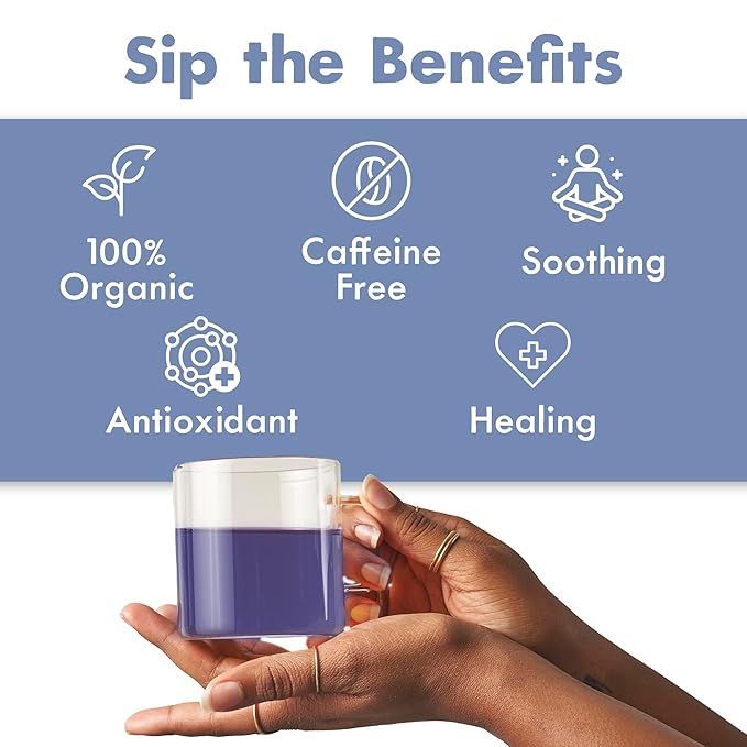 Big Heart Tea Co. Tea Bags - Minty Blue - Small Batch Certified Organic Ayurvedic Herbal Decaf Tea in Zero Plastic Sachets - Adaptogenic Tulsi Butterfly Pea Flower Peppermint 20 Pack