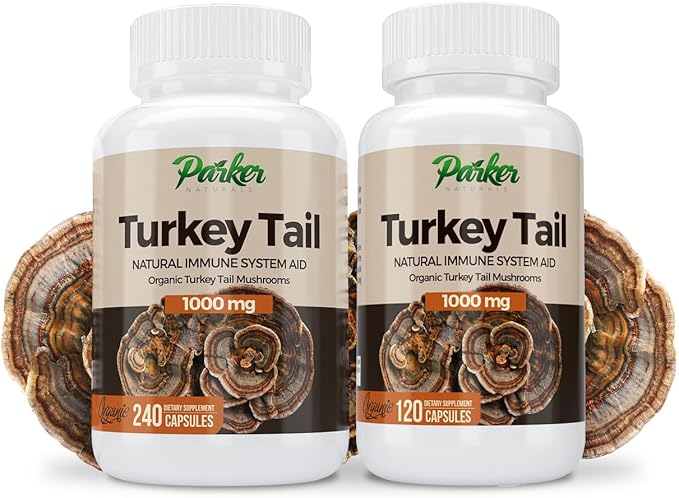 Parker Naturals Turkey Tail Mushroom Capsules - Organic Mushroom Supplement for Immune System Health Support - 1000 mg Premium Mushroom Supplements - 240 Capsules