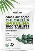 Premium Organic Chlorella / Spirulina Tablets 1000 Count (50/50) | Vegan Kosher Green Algae Superfood | Cracked Cell Wall for Maximum Absorption | High in Protein Iron Chlorophyll - Pack of 1