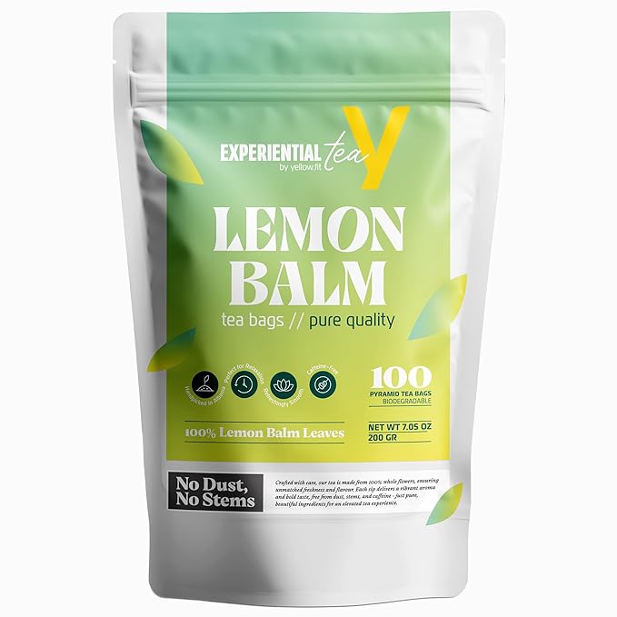 Yellow.fit Lemon Balm Herbal Tea Bags – 1500mg Loose Leaf Tea Bags Caffeine-Free Herbal Tea with Bright Citrus Flavor Plant-Based Tea Bags 100 Count