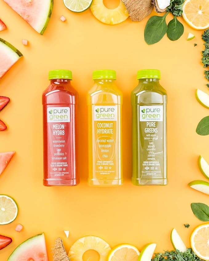 Pure Green Cold Pressed Shots - Immunity Shot - Fresh Functional Blend with Ginger &amp Lemon - Natural Gluten Free Non-GMO No Artificial Colors or Flavors - Made from Real Fruits &amp Veggies