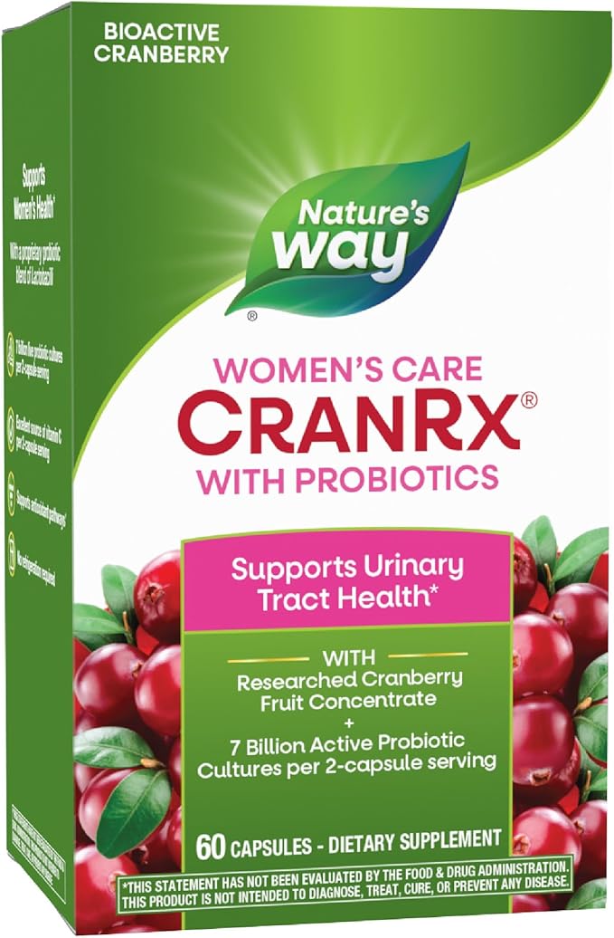 Nature's Way Women's Care CranRx with Probiotics Supports Urinary Health* Vitamin C Cranberry 7 Billion Live Cultures per 2-Capsule Serving 60 Capsules (Packaging May Vary)