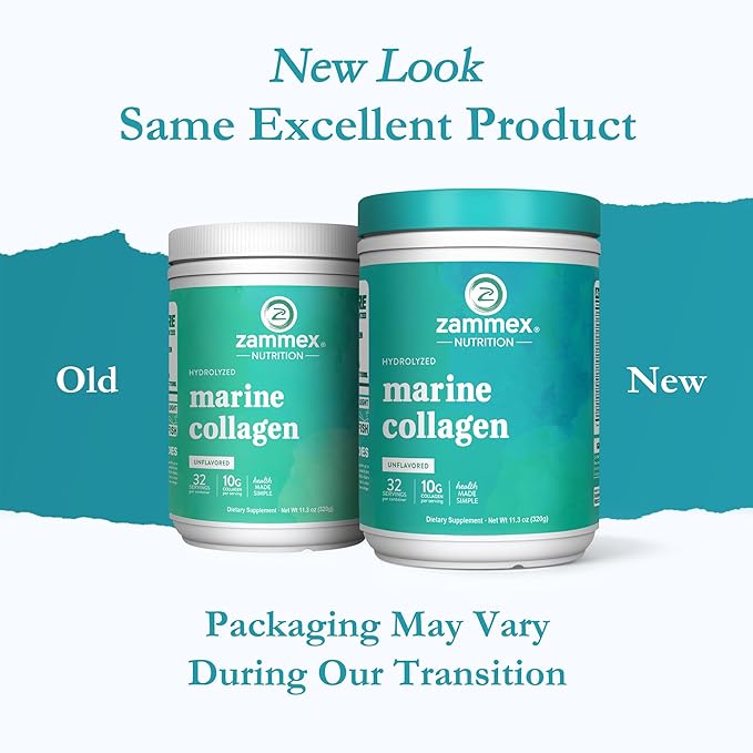 Zammex Marine Collagen Peptides Powder Unflavored Wild-Caught Fish Collagen Powder Supports Healthy Skin Hair Joints Type 1 &amp 3 Collagen Supplement for Women - Easy to Mix. (32 Servings)