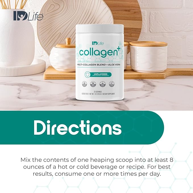IDLife Collagen+ Powder Drink - Multi-Collagen Blend with Fulvic Acid &amp Aloe Vera - for Healthy Hair Skin Nails Joints &amp Gut - 20 Servings / 200g