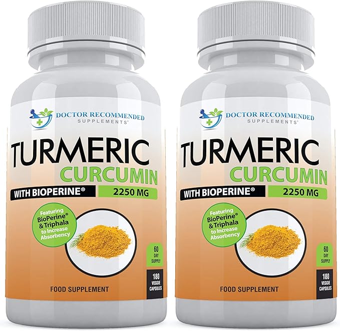 Turmeric Curcumin with Bioperine - 360 Veggie Capsules - 2250mg 95% Curcuminoids with Black Pepper Supplement and Triphala (Pack of 2)