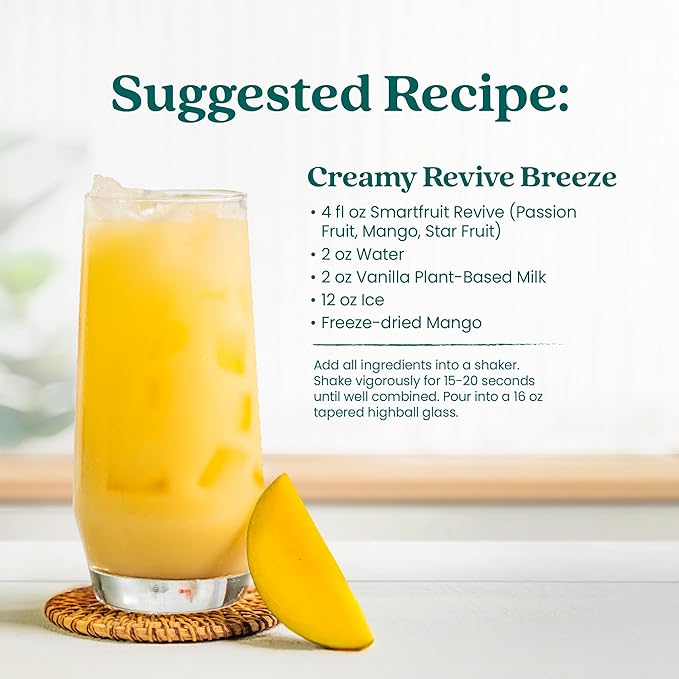 Smartfruit Revive Refresher – Star Fruit Passion Fruit Mango – Made with Real Fruit Juice No Added Sugar Coconut Water for Hydration Green Coffee Bean Extract for Natural Energy – 48oz Drink Mix