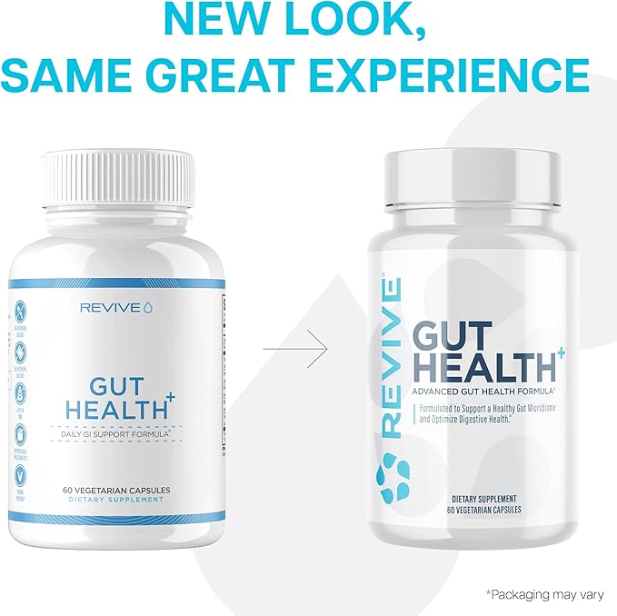 Revive MD Gut Health Supplements for Men &amp Women - Daily Gut Repair &amp Digestive Health Support Formula with Thyme Oregano &amp Milk Thistle - Vegan-Friendly Gluten-Free (60 Capsules 30 Ser