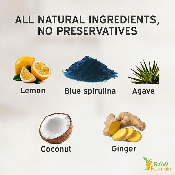 20 Immunity Shots w/Blue Spirulina Agave Lemon Ginger 2fl Oz Packed w/Vitamin C Raw Cold Pressed Unpasteurized Boosts Immunity All Natural No Artificial Flavors or Preservatives