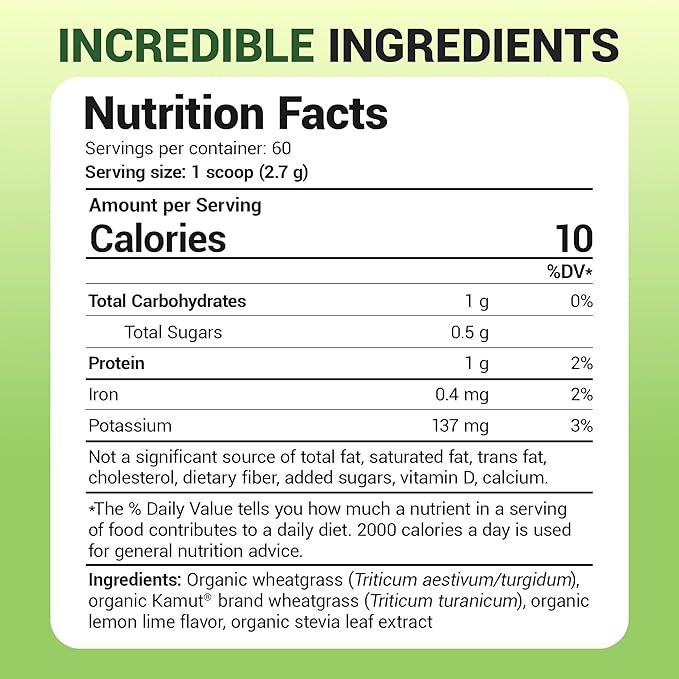 Dr. Berg USDA Certified Organic Green Powder Superfood (60 Servings) - Made with Raw Wheatgrass Chlorophyll Trace Minerals &amp Natural Enzymes - Non-GMO Green Superfood Powder - Lemon Flavor
