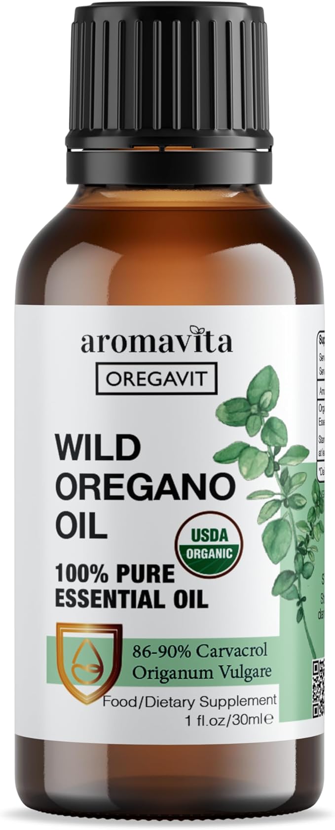 Wild Oregano Oil Organic - 100% Pure Undiluted Organic Wild Oregano Oil with 86-90% Carvacrol Immune Support - Plant-Based Herbal Supplement - Vegan Non GMO Gluten Free 1fl.oz/30ml