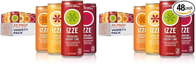 IZZE Sparkling Juice Beverage BlendSunset Variety PackClementinePeachCherry LimePomegranateNo Sugar Added8.4 Fl Oz(Pack of 48)