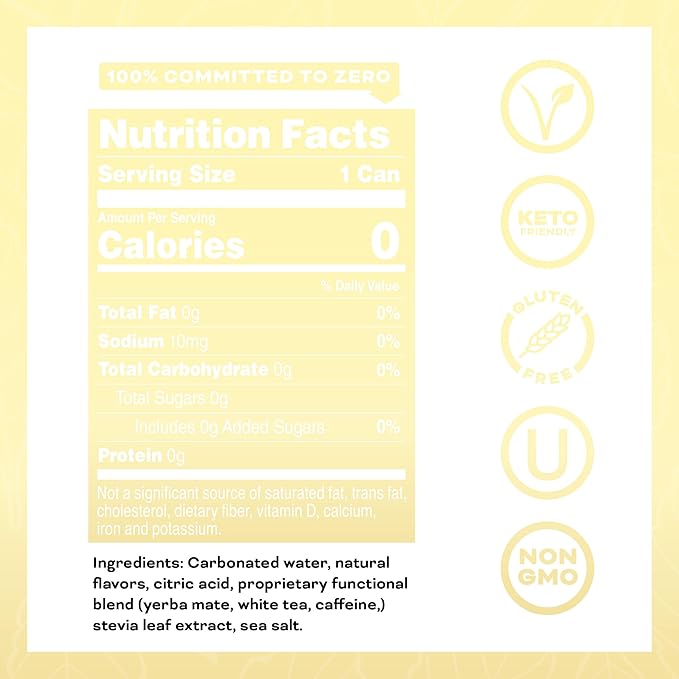 Yerbae Energy Beverage - Classic Lemonade 0 Sugar 0 Calories 0 Carbs Energized by Yerba Mate Plant-Based Healthy Alternative to Sugary Drinks 16oz cans (12 Pack)