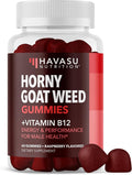 Horny Goat Weed Gummies with Vitamin B12 - Energy Endurance &amp Performance Support for Male Health - 60 Count - Vegetarian-Friendly Non-GMO Pectin-Based - Raspberry Flavor 1 Month Supply