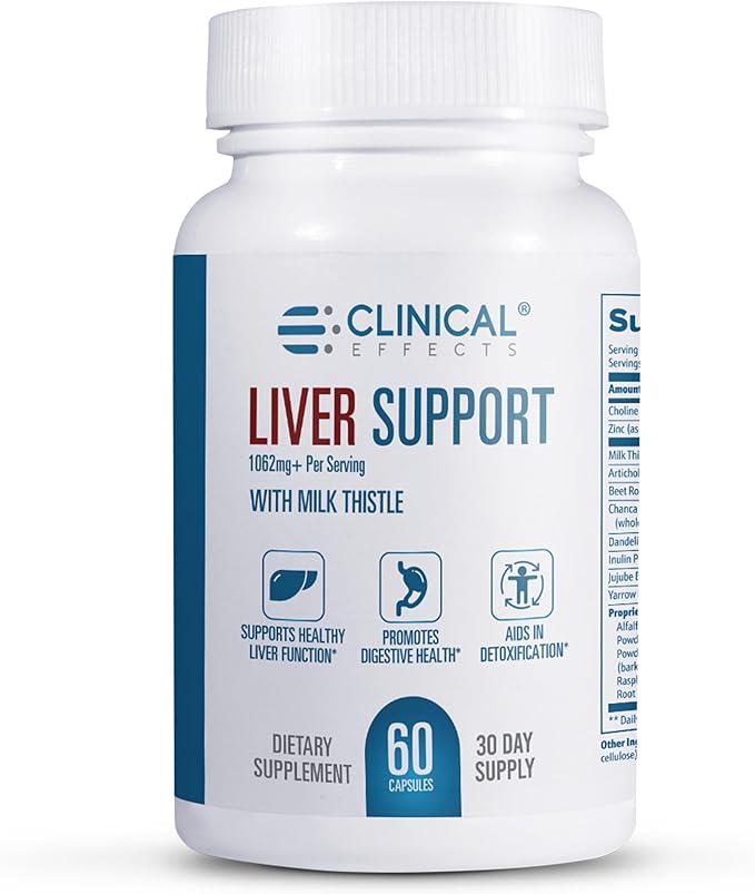 Clinical Effects: Liver Support - Natural Milk Thistle and Zinc Supplement - 60 Veggie Capsules - Helps Detox and Cleanse The Liver - Supports Liver Function and Digestive Health - Made in The USA