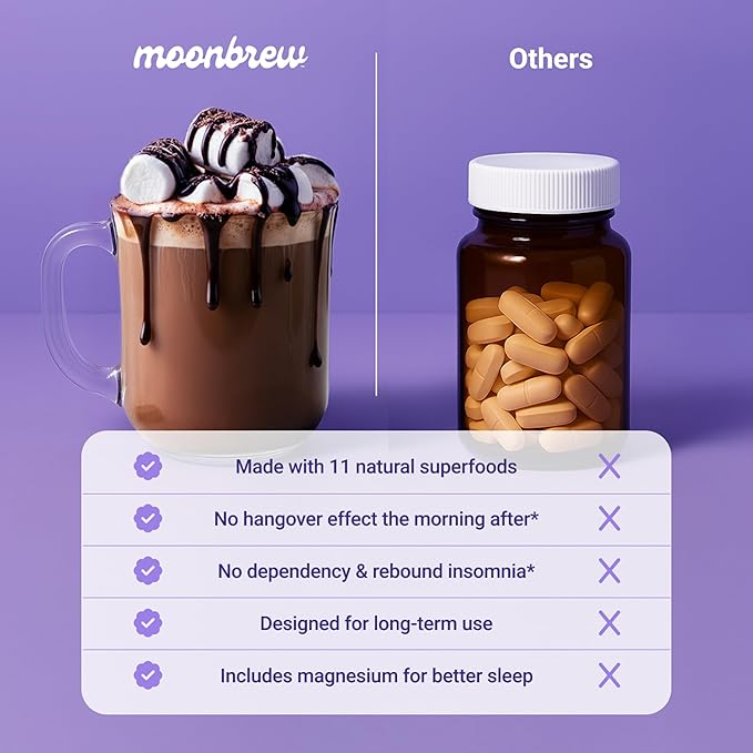 MoonBrew Nighttime Magnesium Hot Cocoa Natural Sleep Aid Drink Mix for Adults 3-Pack - Calming Melatonin-Free Sleep Support - Sleepy Hot Chocolate Powder with L-Theanine Chamomile &amp Zinc Glycin