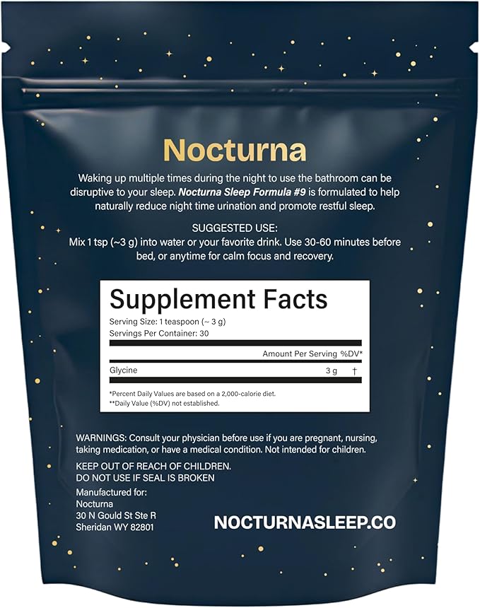 Nocturna Glycine Supplement – 100% Pure 3g Glycine Powder for Sleep Calm &amp Recovery – USA Made Sleep Aid for Men &amp Women – Non-GMO &amp Completely Natural - 6.3Oz for 60 Servings
