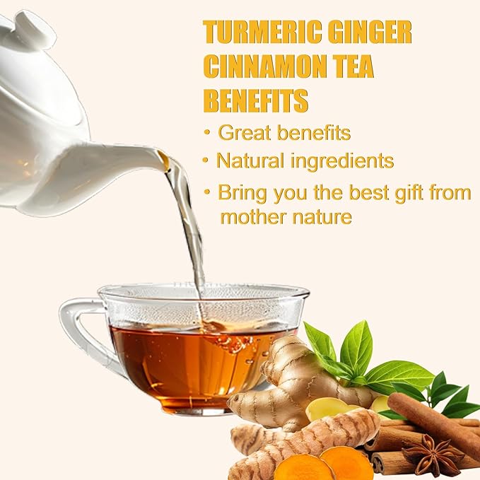 Premium Turmeric Ginger Cinnamon Tea Bags | 100% Natural Hand-made Blend ginger tea | Ginger Turmeric Herbal Tea | No Sugar No Caffeine No Gluten Vegan (120 Bags)