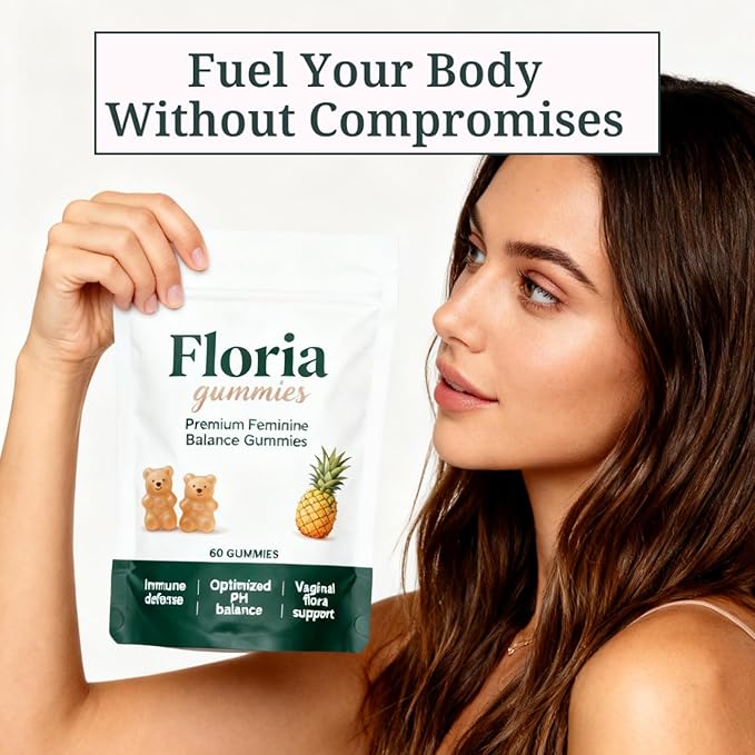 GFG Floria Premium Feminine Balance Gummies - Supports pH Balance Intimate Health &amp Closeness with Partner | Vegan Gluten-Free | Pineapple Flavor 60 Count (1pc)