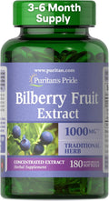 Puritan's Pride Premium Bilberry Fruit Extract 250 mg (1000mg Equivalent) 4:1 Concentrated Herbal Supplement Vitamin C 3 to 6 Month Supply 180 Rapid Release Softgels(Packaging May Vary)