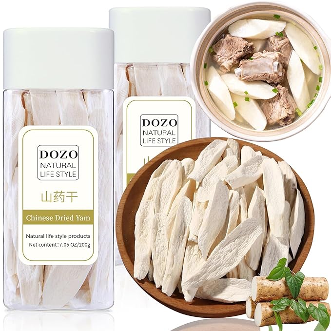 DOZO Dried Chinese Yam 400g/14.1oz Dried Iron Stick Yam Shan Yao for Tea Congee Soup Porridge Sulfur Free No Additives 山药干 淮山药