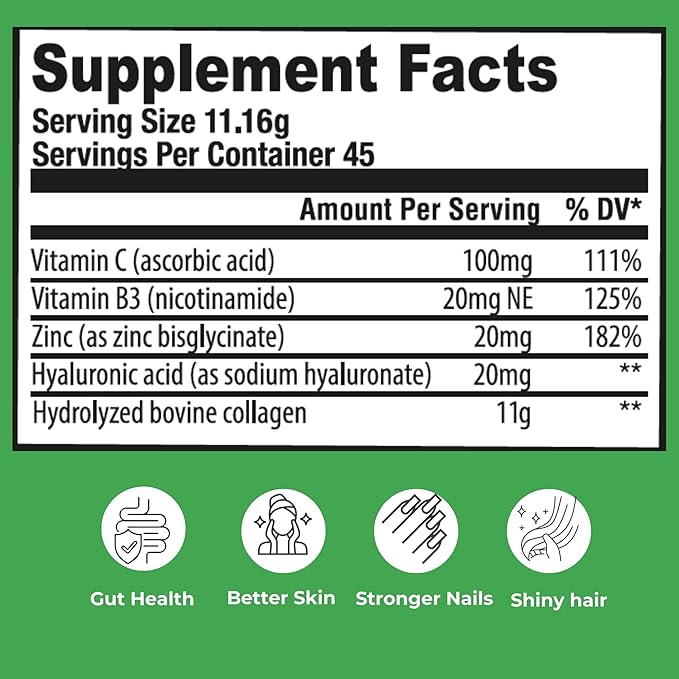 Collagen Peptides Powder – Hydrolyzed Bovine Collagen with Vitamin C Hyaluronic Acid Zinc &amp B3 – Type 1 &amp 3 Unflavored Protein Powder for Women &amp Men Hair Skin Nails Joints 45 Serving