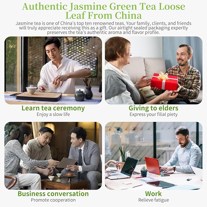 XIXICHA Jasmine Tea New Chinese Jasmine Green Tea Loose Leaf Chinese Tea Natural Aroma Seven Times Scenting 150g/5.3oz 茉莉花茶 茶叶 绿茶