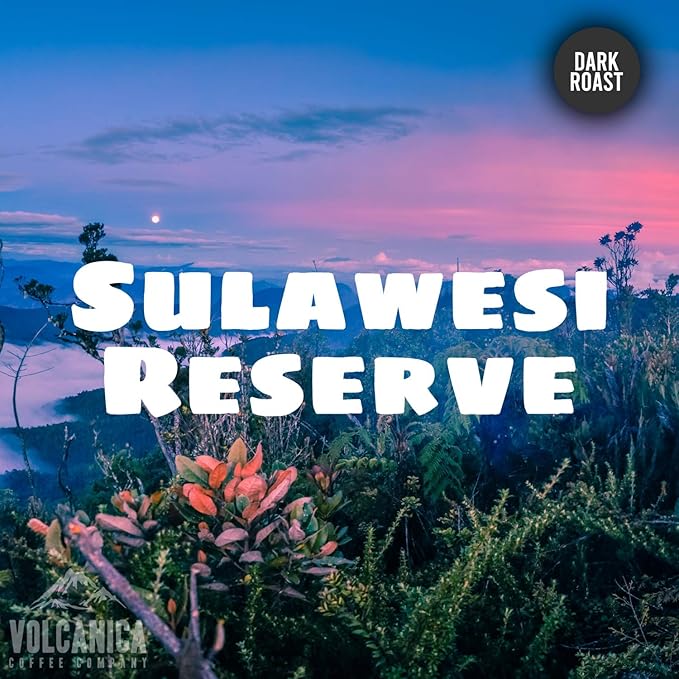 VOLCANICA COFFEE COMPANY Sulawesi Reserve Coffee Dark Roast Celebes Kalossi Whole Bean Fresh Roasted 16-ounce