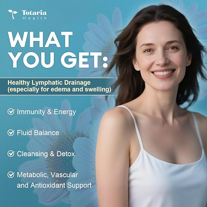 Totaria Lymphatic Drainage - Reduce Lymph Swelling with Echinacea Dandelion Burdock Bromelain Vitamin C Zinc Selenium Proprietary Herbal Blend Lymph MD System Support 120 Counts