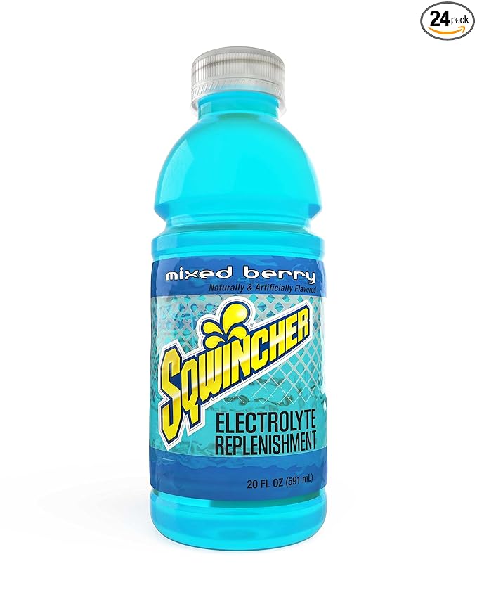 Sqwincher Activity Drink Bottles | Mixed Berry Flavored | Low Calorie | Low Sodium | Ready-To-Drink | Electrolyte Replenishment Hydration Drink | 20 oz (Case of 24)