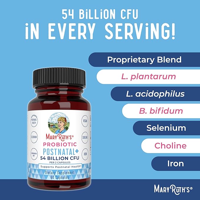 MaryRuth Organics Postnatal Probiotics for Breastfeeding Women | Nursing Probiotic Capsules with Vitamins | Minerals &amp Antioxidants | 54 Billion CFU | Non-GMO | Vegan | 30 Servings