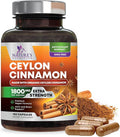 Organic Ceylon Cinnamon 1800mg Per Serving - Extra Strength Certified Organic Ceylon Cinnamon Powder Pills Supplement - Energy &amp Heart Support Antioxidant for Women &amp Men Bottled USA - 180 Ca