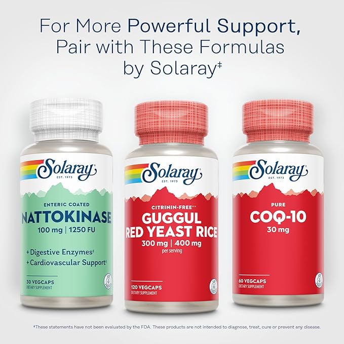 SOLARAY Guggul Gum Extract &amp Red Yeast Rice - Healthy Cardiovascular Function Support - Lab Verified - 60 Servings 120 VegCaps