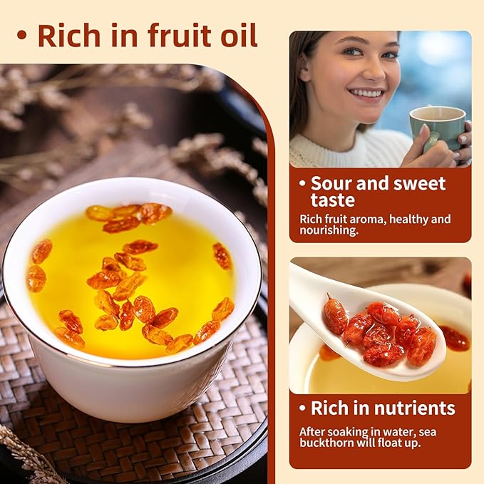 Hee Creek Dried Sea Buckthorn Fruit 240g/8.47oz Dried Sea Buckthorn Berries for Tea Sulfur Free No Sugar Added High Nutritious 沙棘果 沙棘干