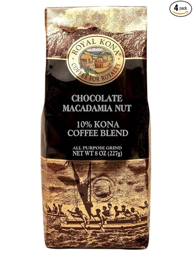 Royal Kona Coffee Ground Chocolate Macadamia (4 bag)