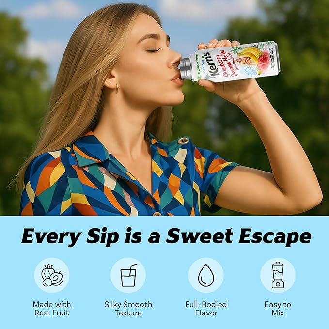 Kern’s Strawberry Banana Nectar Lata Botella - Fresh Fruit Puree &amp Tropical Fruit Juice Concentrate for Smoothie Mix Cocktail Mixers &amp Kids Beverages - 15.5oz 12 Pack Resealable Juice Bottle