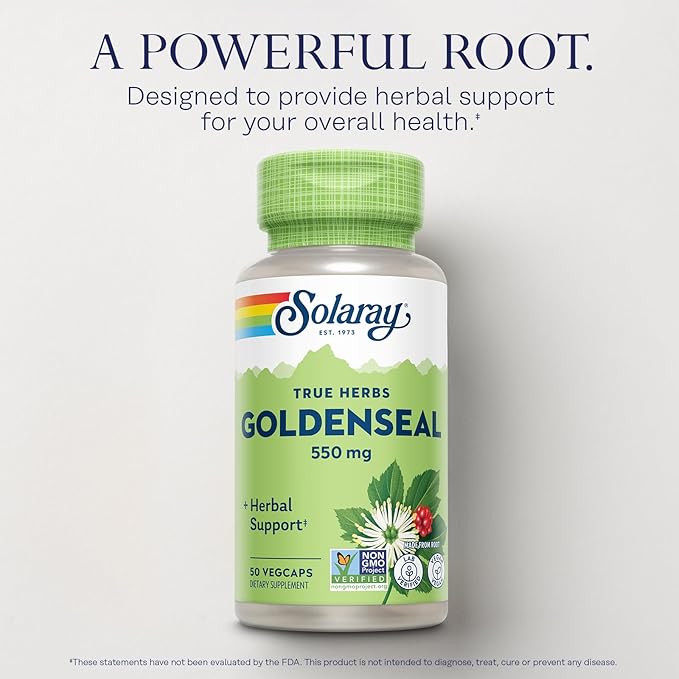 SOLARAY Goldenseal Root Capsules - 550 mg Golden Seal Herbal Supplements for Wellness Support Vegan No Gluten for Adults - 50 Count VegCaps