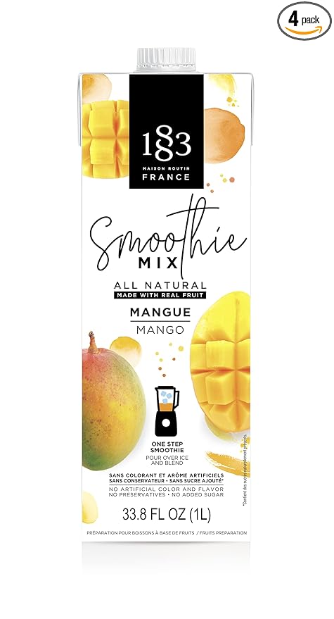 1883 Maison Routin Mango Smoothie Mix - No-Sugar-Added Shelf Stable 100% Juice Vegan Gluten-Free 4 Pack of 1 Liter