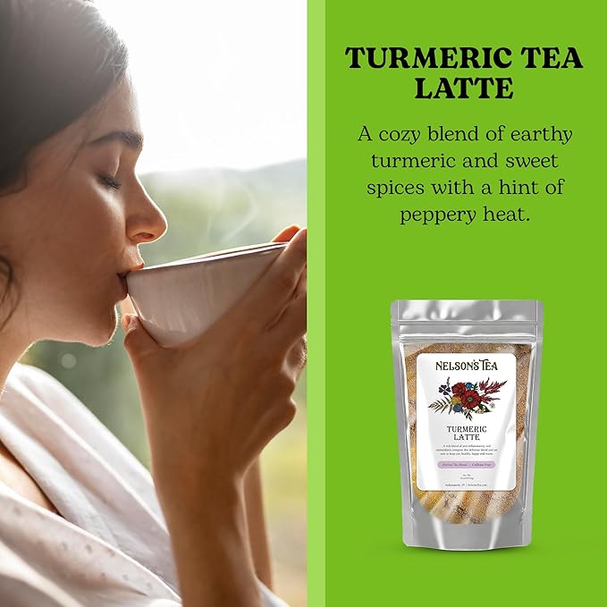Nelson's Tea - Caffeine Free Turmeric Tea Latte - Mix of Turmeric Cinnamon Ginger Clove Nutmeg and Black Pepper 16 oz