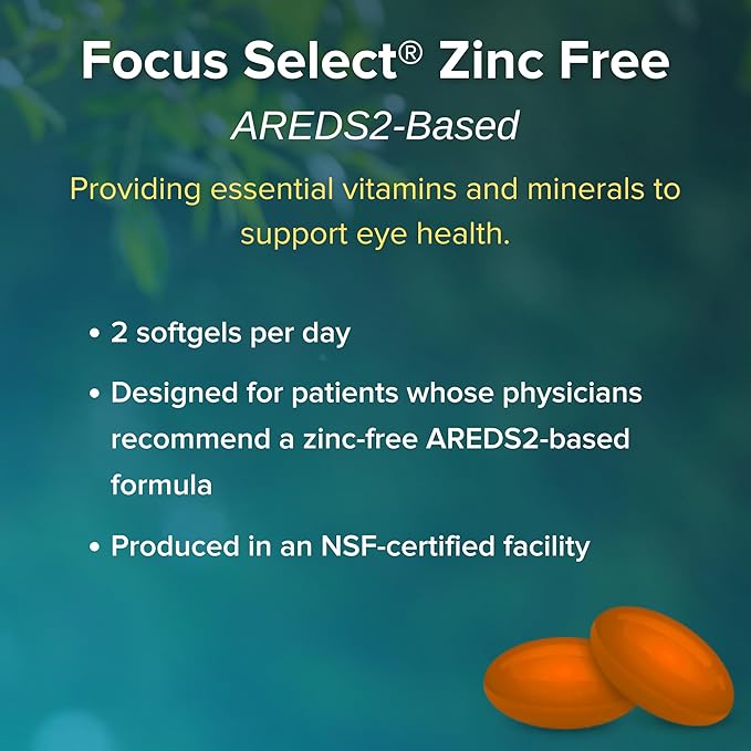Focus Select Zinc Free Formula | 180 Softgel Capsules 2 Pack| AREDS2 Based Formula | Eye Vitamin &amp Supplement | Support for Macular Generation | Easy to Swallow Pill