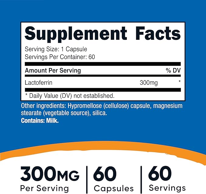 Nutricost Lactoferrin Capsules (60 Capsules 300mg) Third-Party Tested Gluten-Free Vegetarian GMP Compliant Non-GMO Product - 60 Servings