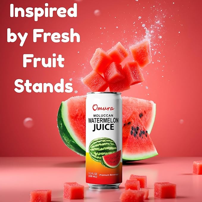 Omura Pack of 24 Watermelon Juice Drink Refreshing Watermelon Beverage with Natural Sweetness Non-GMO 11.3 Fl Oz (24-Pack)