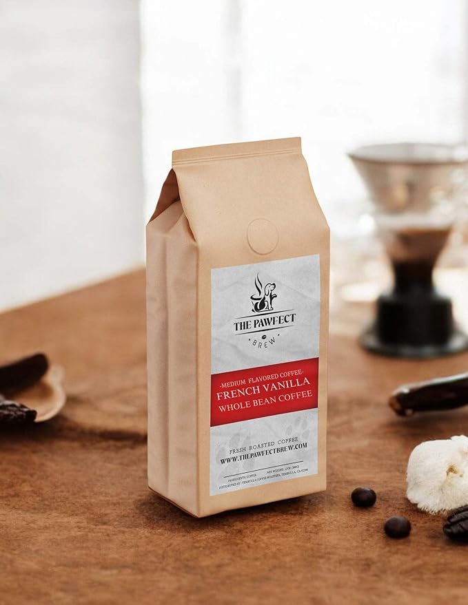 Dog Lover’s Coffee – French Vanilla by The Pawfect Brew | Medium Roast Ground Coffee 1 lb Bag | Naturally Flavored Freshly Roasted to Order | 25% Profits Donated to Animal Rescue